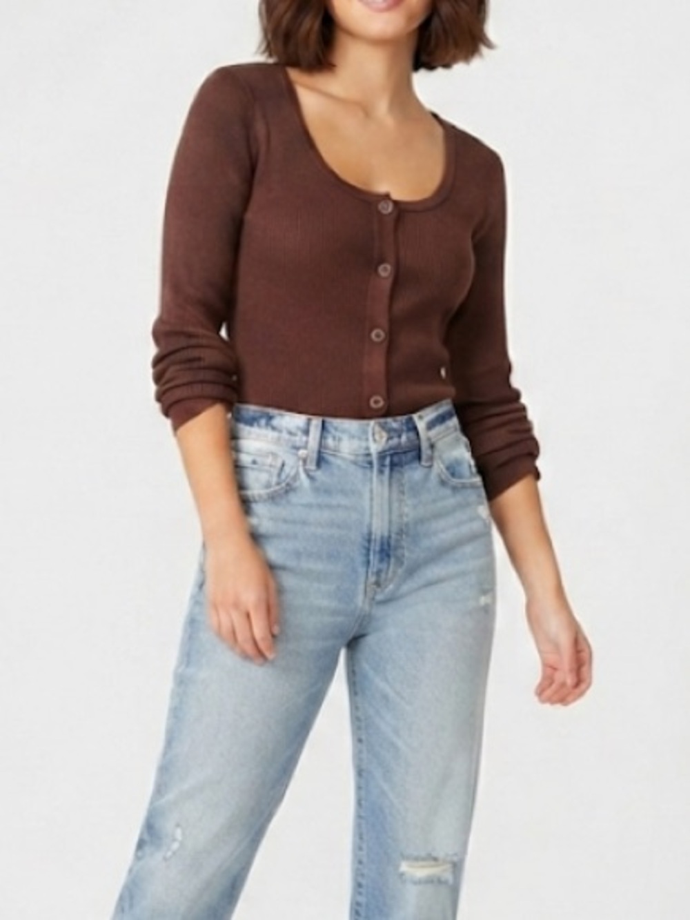 NWOT Women’s Scoop Neck Ribbed Button-Front Cardigan in Brown Size Medoum